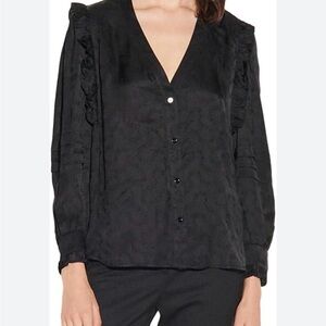 Sandro Elegant Black Blouse with Ruffles NWT Euro 4